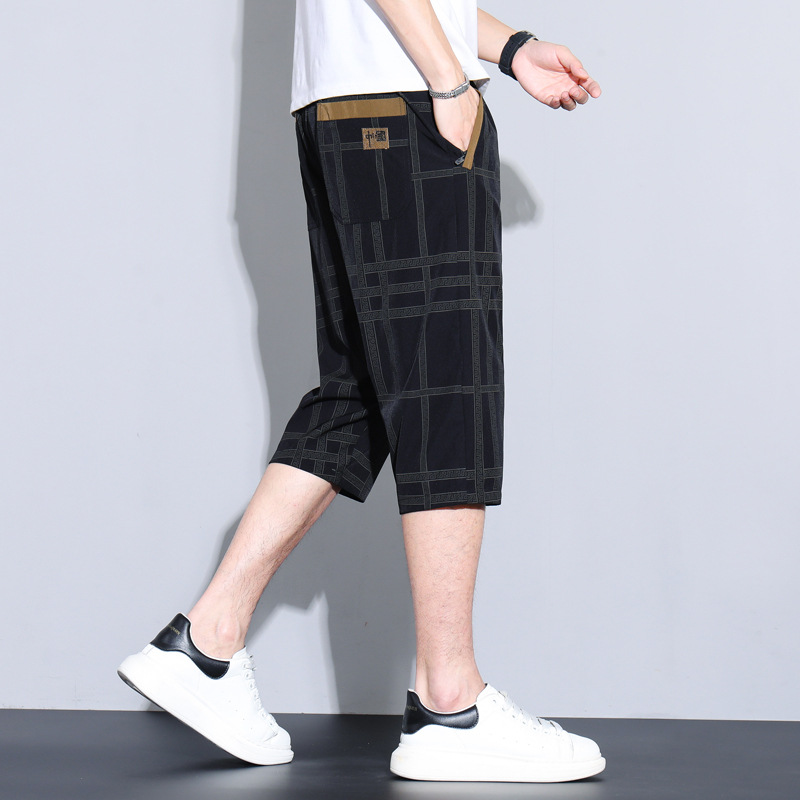 薄款格子七分褲